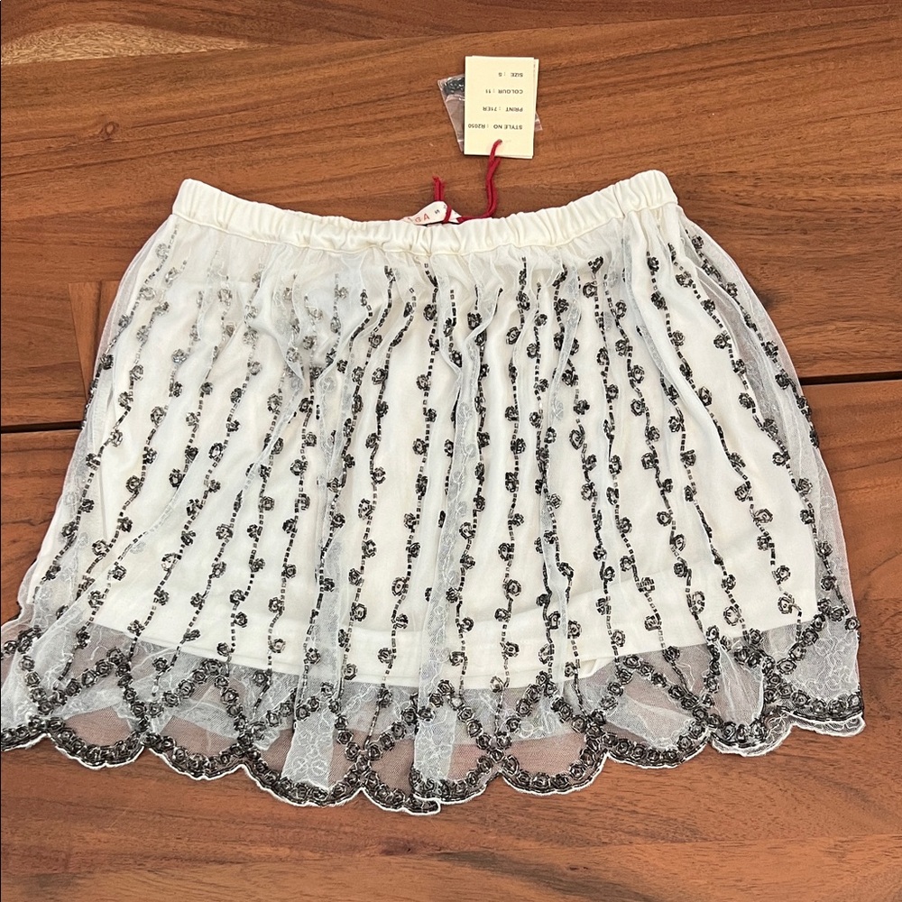 RAGA White and grey beaded Embroidered Mini Skirt